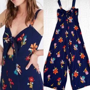 Madewell Navy Plumeria Cutout Jumpsuit in Bird of Paradise Size 4/Medium Length
